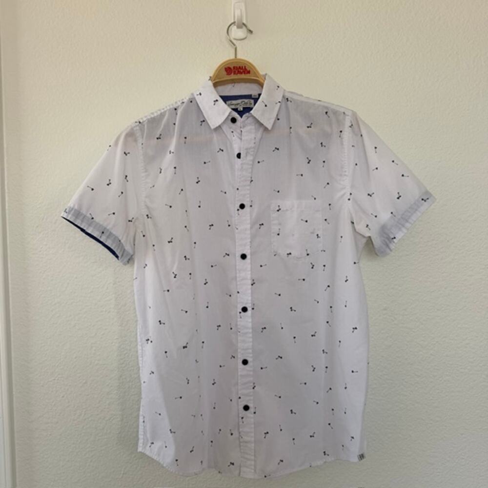 Sovereign Code Short Sleeve Shirt Men's Large White Palms 100% Cotton Button Up